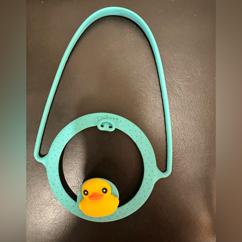 (Bone)Turquoise Silicone drink Holder with Yellow Rubber Duck
